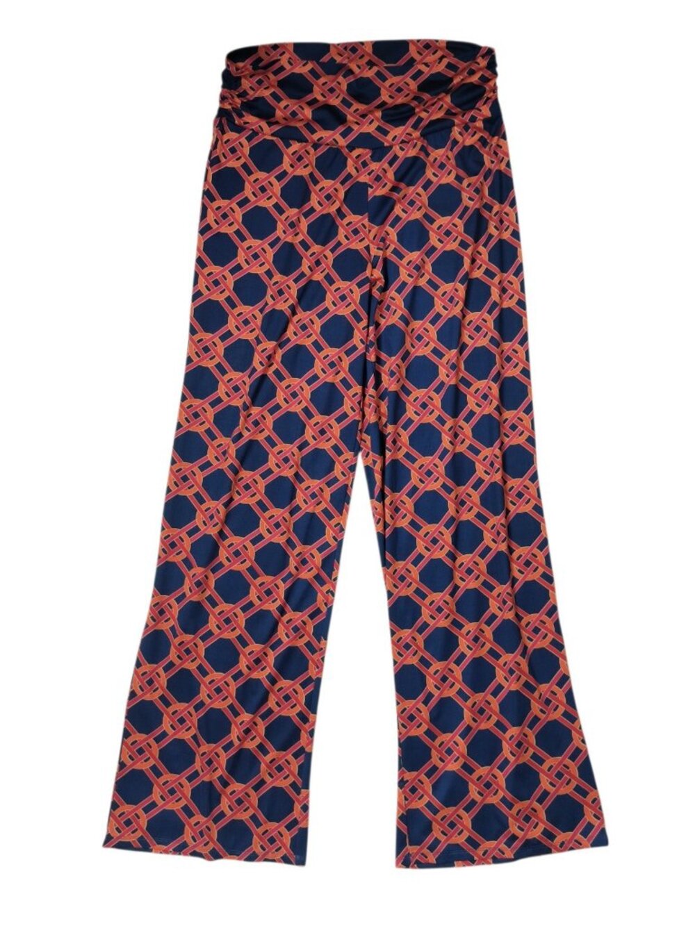 Mud Pie Harlow Wide Leg Stretch Pants Navy & Orange Lattice Women's Medium NWOT